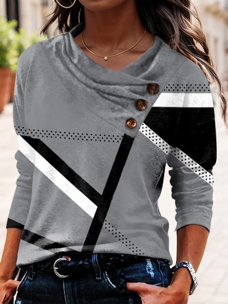 

Casual Color Block Cross Neck Shirt, Gray, Shirts & Blouses