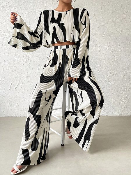 

Abstract Loose Casual Two-Piece Set, Black, Suit Set