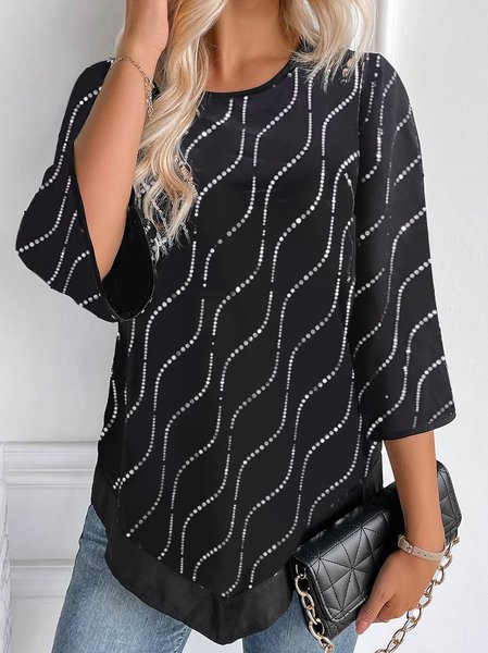 

Glitter Casual Crew Neck Shirt, Black, Shirts & Blouses