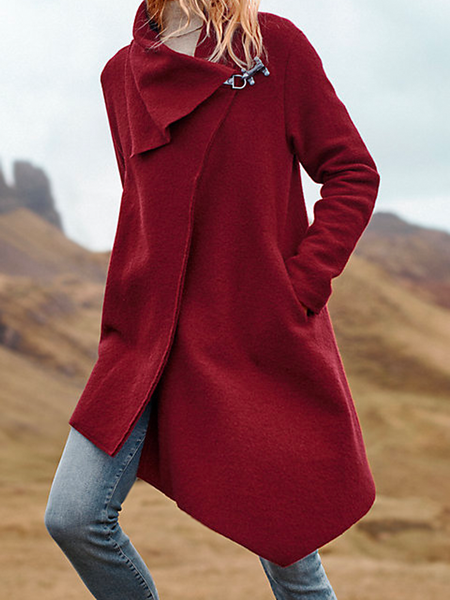 

Women’s Loose Asymmetrical Coat, Red, Outerwear