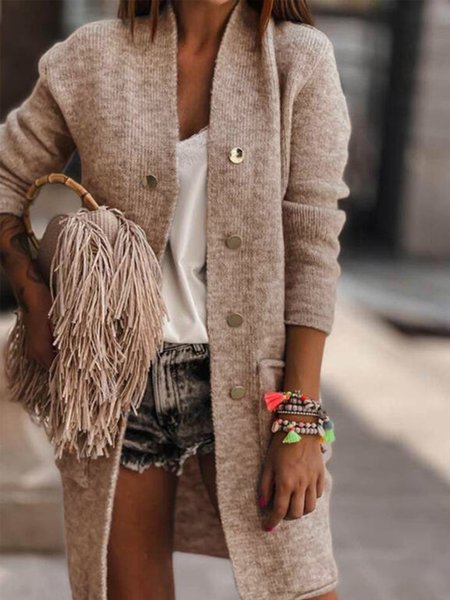 

Pocket Stitching Casual Loose Acrylic Cardigan, Light coffee, Sweaters