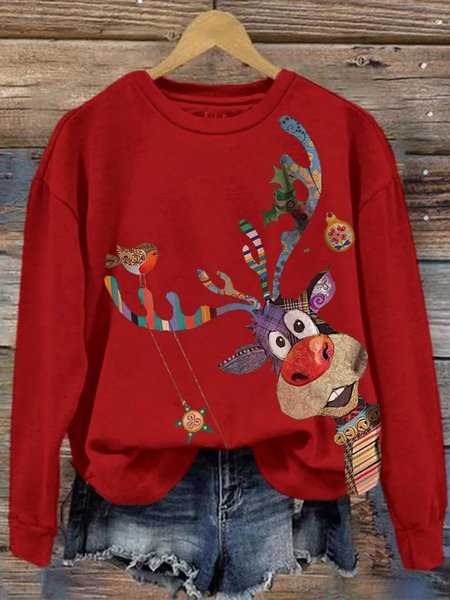 

Casual Christmas Crew Neck Sweatshirt, Red, Sweatshirts & Hoodies