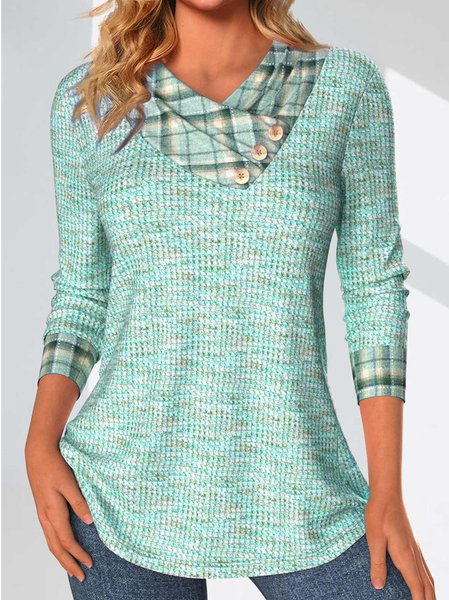 

Knitted Casual Loose Plain Shirt, Green, Long Sleeves