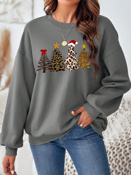 Christmas Casual Christmas Print Drop Shoulder Sweatshirt, Gray, Sweatshirts & Hoodies