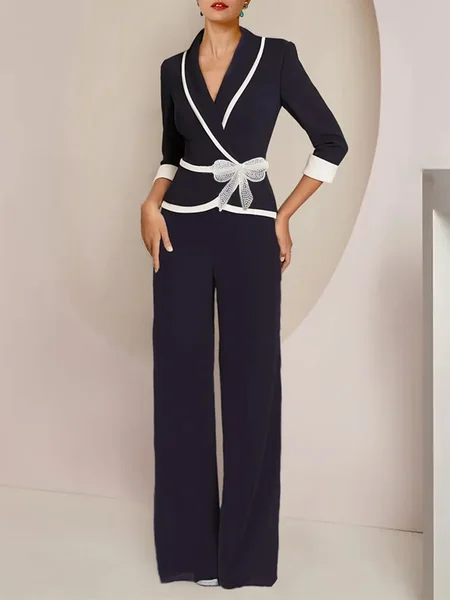 

Elegant Color Block Two-Piece Set, Dark blue, Suit Set