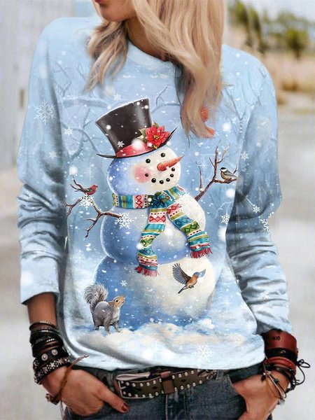

Knitted Casual Christmas Snowman Crew Neck Sweatshirt, Light blue, Sweatshirts & Hoodies