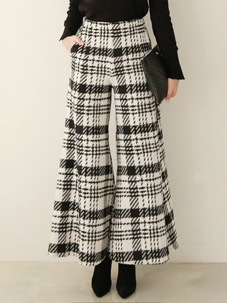 

Plaid Urban Regular Fit Fashion Pants, White, Pants