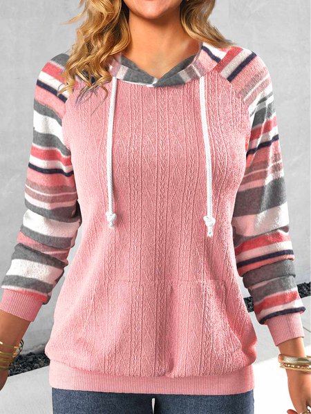 

Casual Loose Striped Hoodie, Pink, Sweatshirts & Hoodies