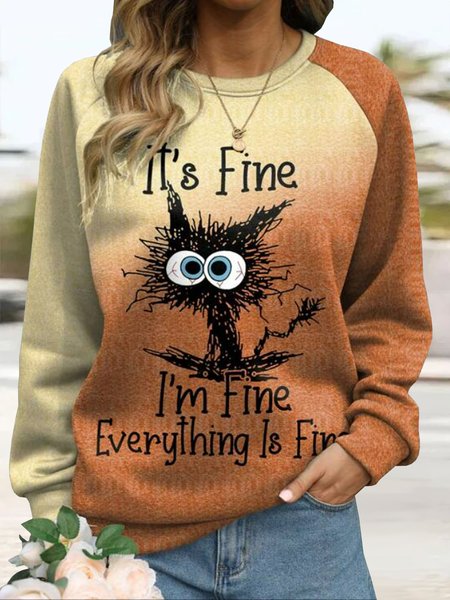 

Loose Casual Text Letters Crew Neck Sweatshirt, Brown, Hoodies&Sweatshirts