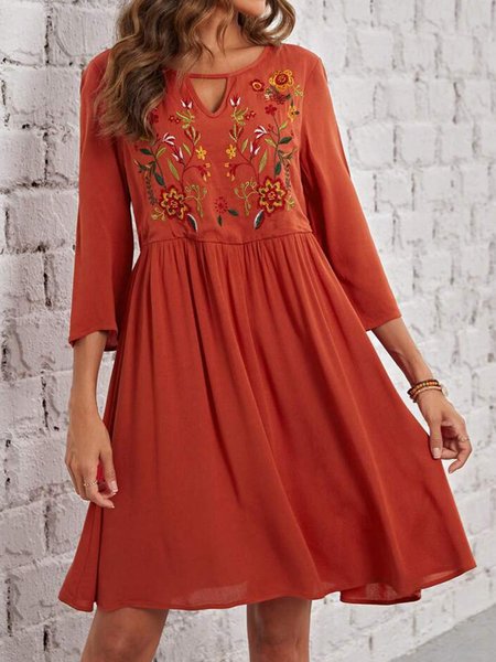 

Crew Neck Vacation Loose Dress, Orange, Dresses
