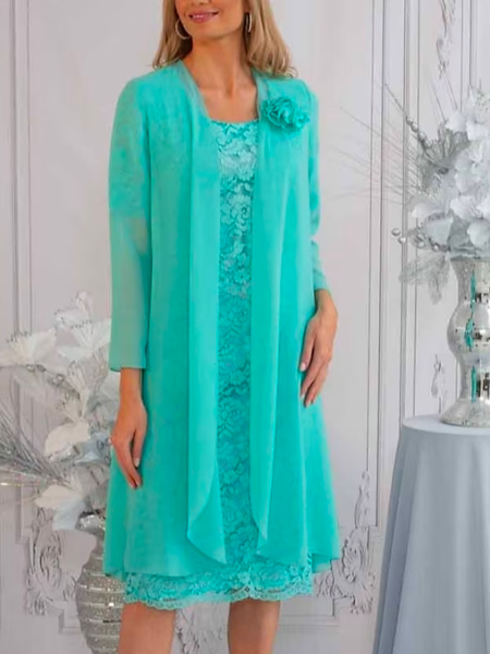 

Loose Chiffon Crew Neck Elegant Two-Piece Set, Cyan, Party Dresses