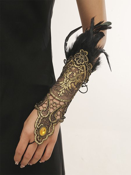 

1 Piece Golden Lace Imitation Feather Retro Banquet Arm Chain, As picture, Bracelets