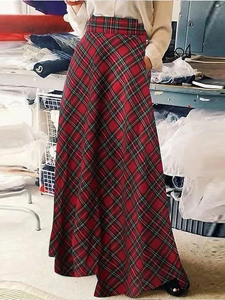 

Plaid Loose Zipper Casual Skirt, Red, Skirts
