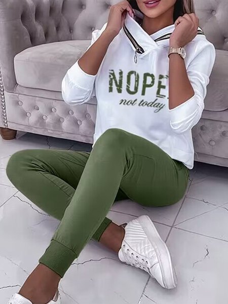 

Loose Hoodie Casual Text Letters Two-Piece Set, Green, Suit Set
