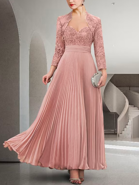 

Lace Plain Elegant Regular Fit Two-Piece Set, Pink, Party Dresses