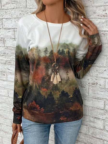 Plants Loose Casual Crew Neck T-Shirt, As picture, T-Shirts