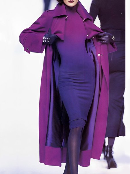 

Loose Shawl Collar Urban Loose Plain Coat, Purple, Coats