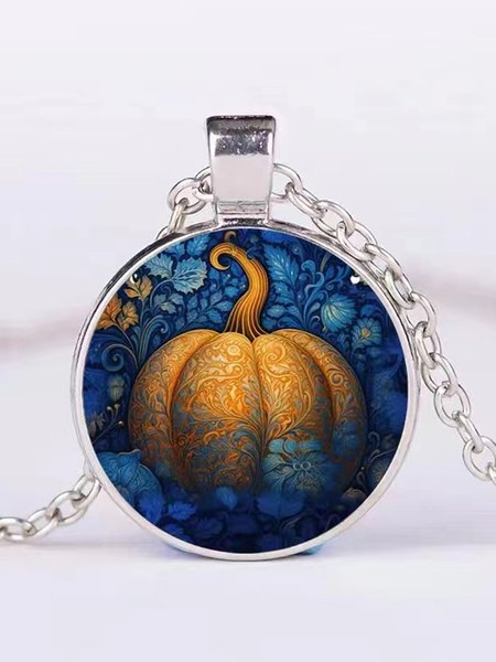 

Halloween Pumpkin Grimace Cartoon Cat Circle Pendant Necklaces, Color14, Necklaces