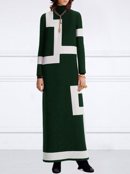 

Turtleneck Geometric Regular Fit Urban Sweater Dress, Green, Maxi Dresses