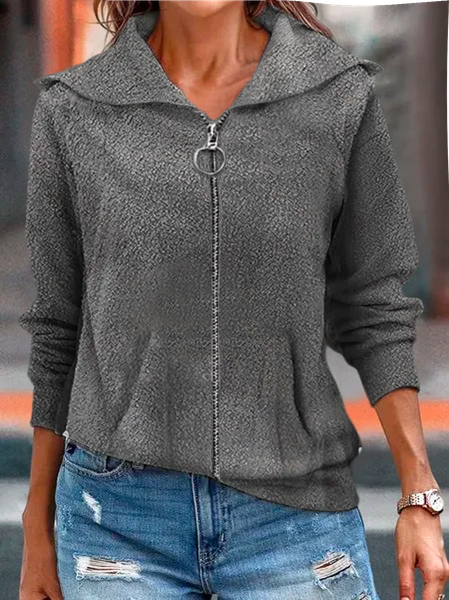 

Women’s Plain Casual Teddy Jacket, Gray, Outerwear