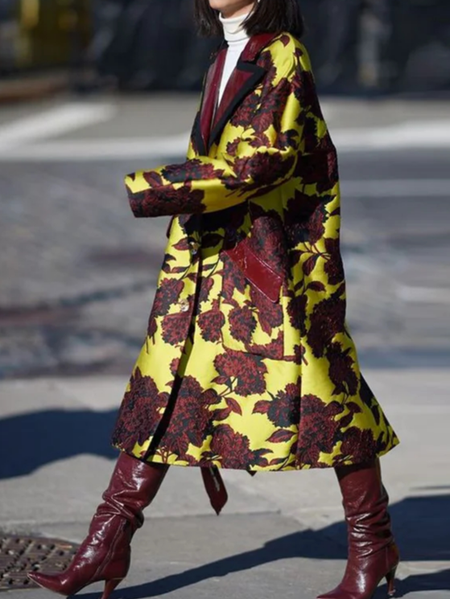 

Floral Lapel Collar Street Coat, Yellow, Coats