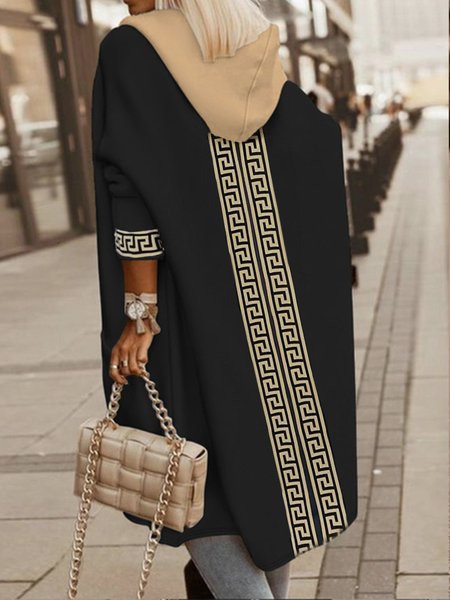 

Geometric Loose Hoodie Long Sleeve Urban Coat, Black, Coats