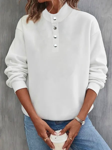 

Women’s Simple Stand Collar Sweatshirt, White, Hoodies & Sweatshirts