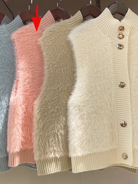 

Elegant Fluff/Granular Fleece Fabric Plain Cardigan, Pink, Vests & Gilets