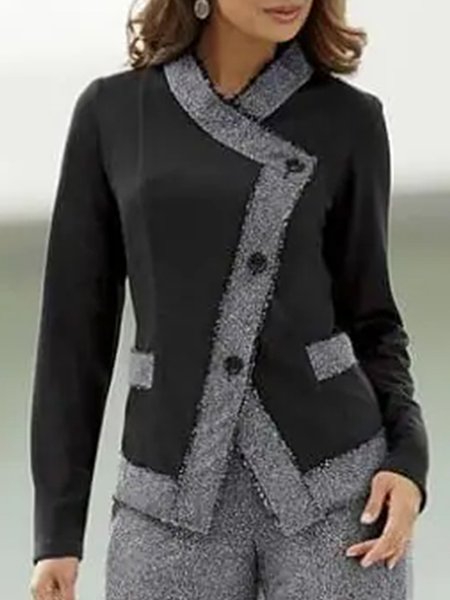 

Buttoned Elegant Plain Jacket, Black, Jackets