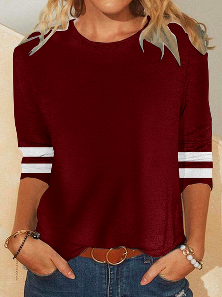 

Women's Regular Fit Crew Neck Color Block Casual Shirt, Red, Long sleeves