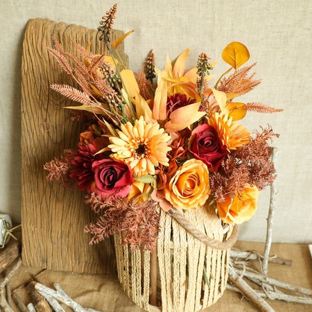 

Fall Bouquet Artificial Flowers Wedding Home Decoration, Orange, Home&Garden
