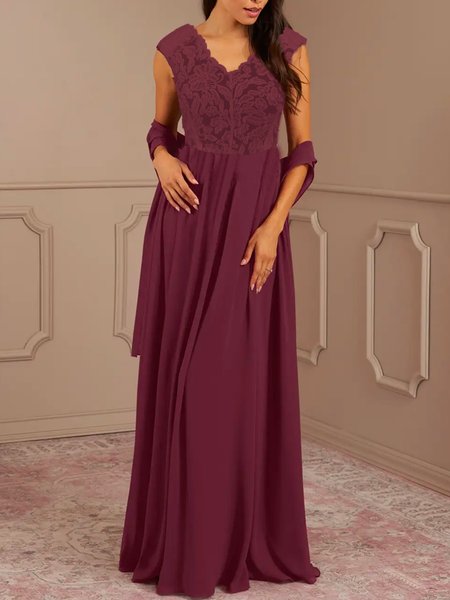 

V Neck Elegant Lace Loose Two-Piece Set, Red, Party Dresses
