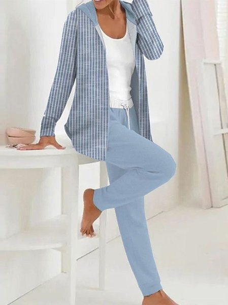 

Striped Hoodie Jersey Casual Two-Piece Set, Blue, Suits