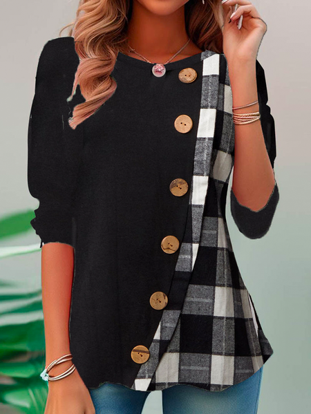

Long Sleeve Casual Plaid Buttoned Shirt, Black, Long Sleeves