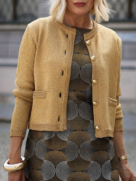 

Elegant Regular Fit Crew Neck Cardigan, Yellow, Cardigans