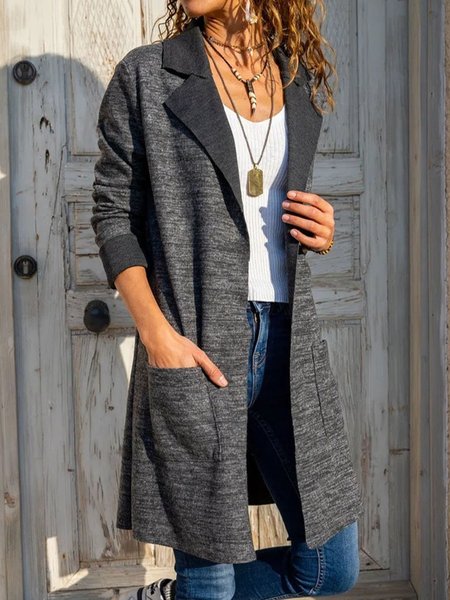 Shawl Collar Long Sleeve Plain Regular Micro-Elasticity Loose Coat For Women, Gray, Coats