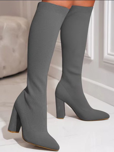 

Women Minimalist Elastic Fabric Chunky Heel Sock Boots, Gray, Boots