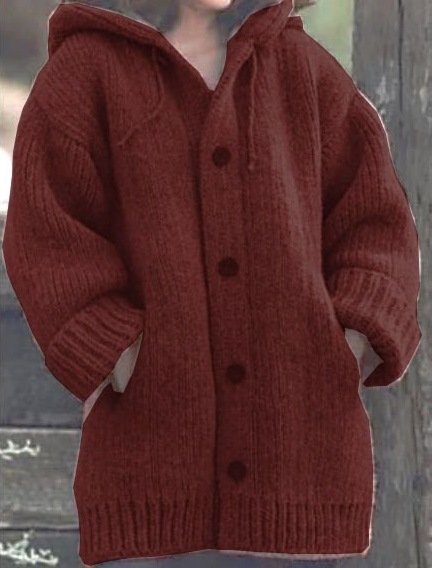 

Casual Wool/Knitting Others Loose Cardigan, Wine red, Sweaters & Cardigans