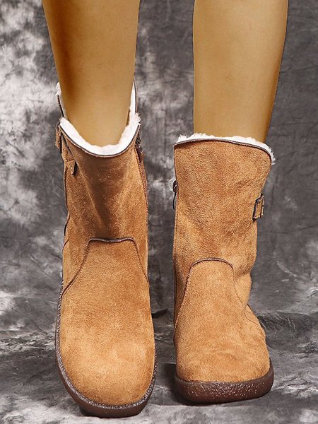 

West Style Leather Plain Autumn Western Boots, Khaki, Women Shoes
