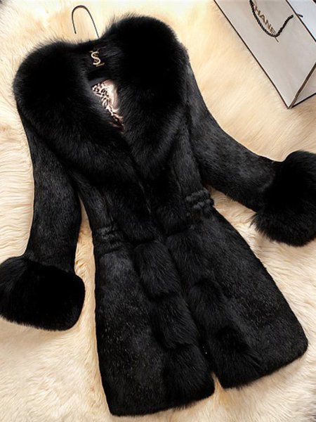 

Women Elegant Plain Long Faux Fur Coat, Black, Coats
