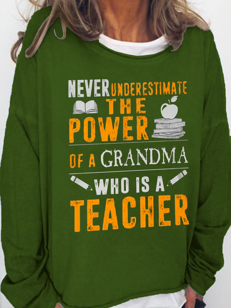 

Women's Grandma Crew Neck Casual Cotton-Blend Sweatshirt, Green, Hoodies&Sweatshirts