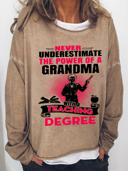 

Women's Grandma Casual Crew Neck Sweatshirt, Khaki, Hoodies&Sweatshirts