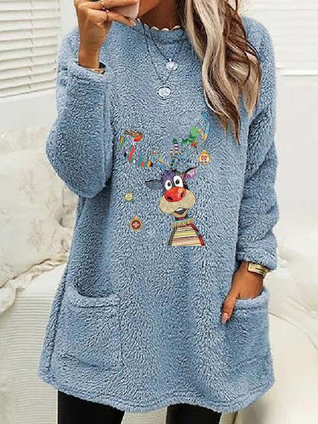 

Fluff/Granular Fleece Fabric Crew Neck Casual Christmas Sweatshirt, Blue, Hoodies & Sweatshirts