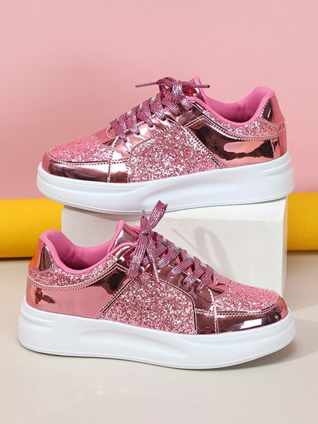 

Street Plain Non-Slip Lace-Up Flat Heel Skate Shoes Split Joint, Pink, Sneakers&Athletic