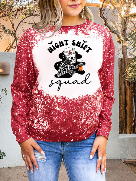 

Casual Crew Neck Halloween Sweatshirt, Red-black, Hoodies & Sweatshirts