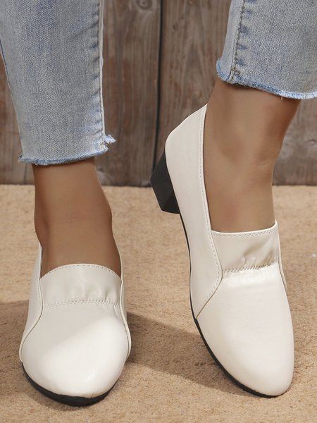 

Women Minimalist Block Heel Commuting Comfy Slip On Shoes, Beige, Flats