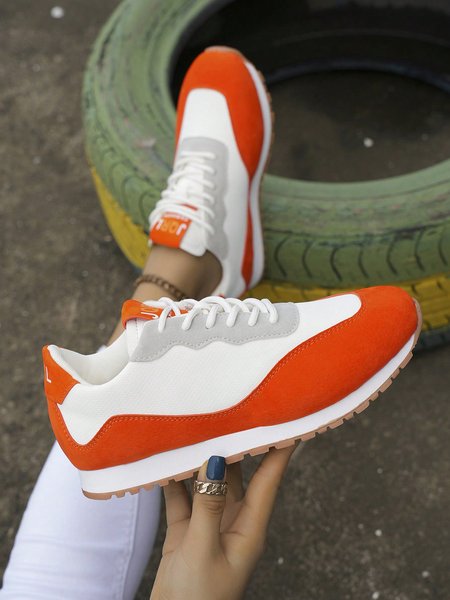 

Women's Color Block Non-slip Sole Walking Shoes, Orange, Sneakers