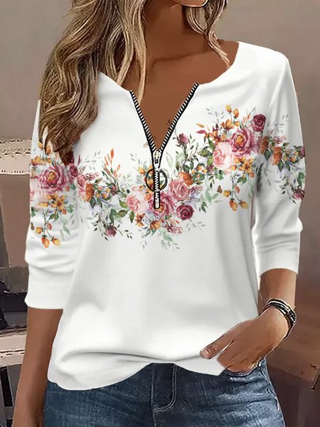 Casual Loose Floral Others T Shirt