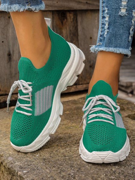 

Women's Color Block Slip On Breathable Thick Bottom Sneakers, Green, Sneakers