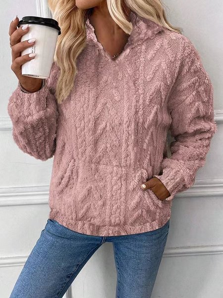 

Women's V Neck Ribbed Casual Spring/Fall Long Sleeve Sweatshirt, Pink, Sweatshirts & Hoodies